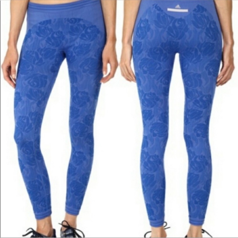 Adidas by Stella McCartney Embossed Blue Floral Leggings Size M